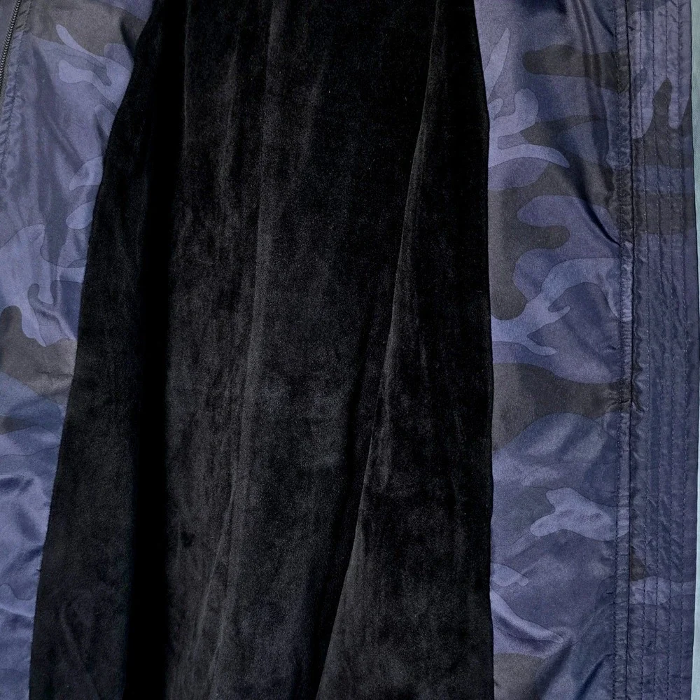 Michael Kors Womens Medium Navy Blue Camo Hooded Anorak Field Jacket Full Zip